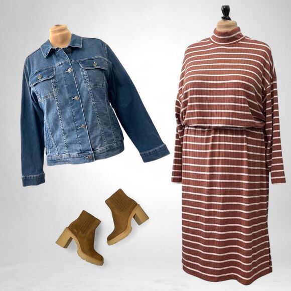 OLD NAVY Long-Sleeve Waist-Defined Rib-Knit Striped Midi Sweater Dress, Size 2X - Picture 3 of 9